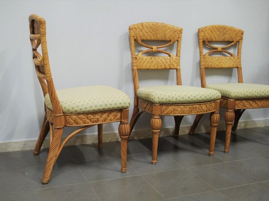 Wicker & Fabric Dining Chairs from Vivai del Sud, Italy, 1980s, Set of 4-ZST-1377166