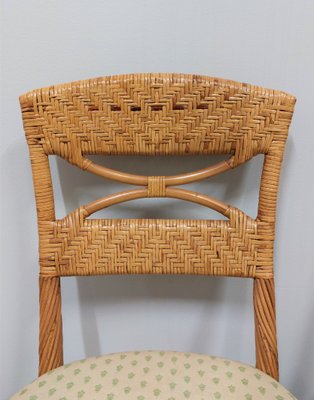 Wicker & Fabric Dining Chairs from Vivai del Sud, Italy, 1980s, Set of 4-ZST-1377166