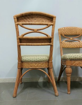 Wicker & Fabric Dining Chairs from Vivai del Sud, Italy, 1980s, Set of 4-ZST-1377166