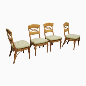 Wicker & Fabric Dining Chairs from Vivai del Sud, Italy, 1980s, Set of 4-ZST-1377166