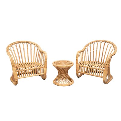 Wicker Garden Armchairs and Coffee Table, 1980s, Set of 3-VNC-2043155