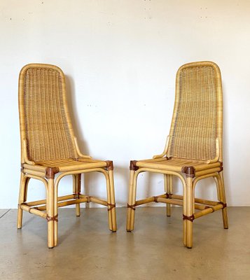 Wicker, Leather, and Bamboo Chairs, 1970s, Set of 2-NPC-1291142