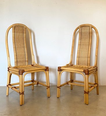 Wicker, Leather, and Bamboo Chairs, 1970s, Set of 2-NPC-1291145