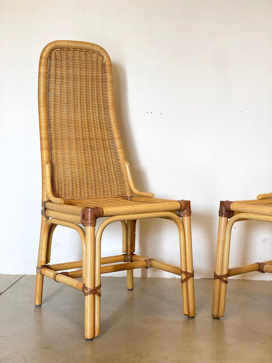 Wicker, Leather, and Bamboo Chairs, 1970s, Set of 2