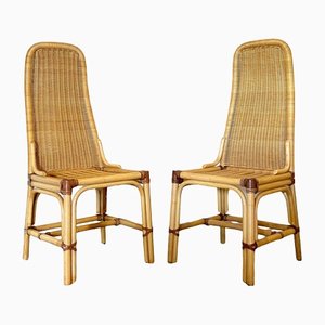 Wicker, Leather, and Bamboo Chairs, 1970s, Set of 2-NPC-1291142