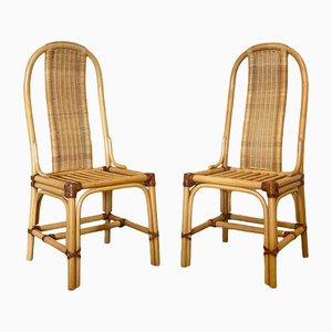 Wicker, Leather, and Bamboo Chairs, 1970s, Set of 2-NPC-1291145