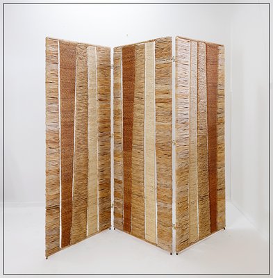 Wicker & Metal Folding Screen or Room Divider in the style of Audoux Minet-NYF-2018827