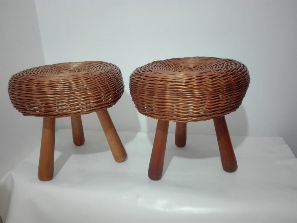 Wicker Stools by Tony Paul, 1950s, Set of 2