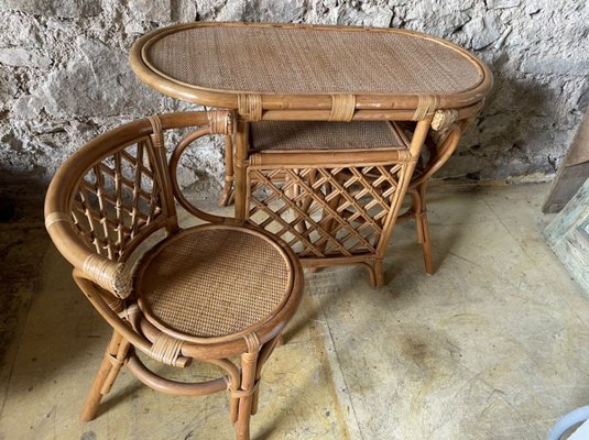 Wicker Table and Chairs, 1970s, Set of 3-SDV-894524