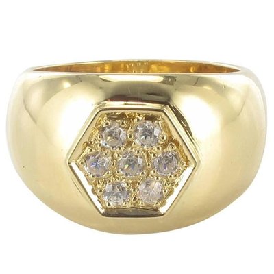 Wide Diamond Gold Band Ring-OLU-896212