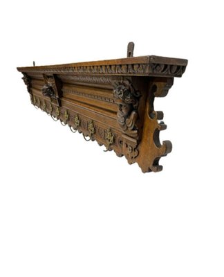 Wide Dutch 19th Century Oak Coat Rack with Carved Angels-UCH-1224123