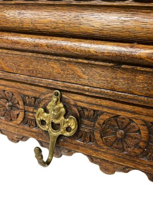 Wide Dutch 19th Century Oak Coat Rack with Carved Angels-UCH-1224123