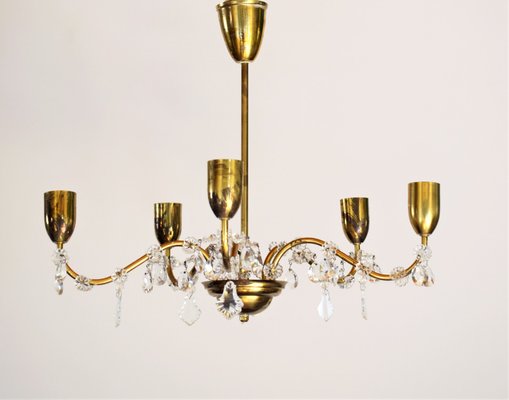 Wiener Crystal & Brass Chandelier from Lobmeyr, 1950s-VA-743351