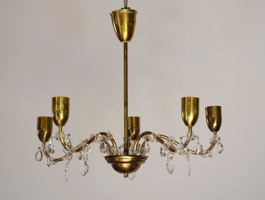 Wiener Crystal & Brass Chandelier from Lobmeyr, 1950s-VA-743351