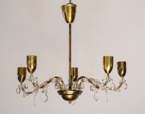 Wiener Crystal & Brass Chandelier from Lobmeyr, 1950s-VA-743351