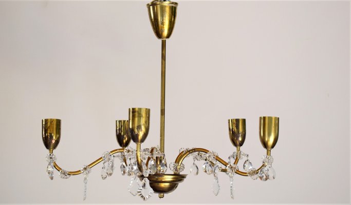 Wiener Crystal & Brass Chandelier from Lobmeyr, 1950s-VA-743351