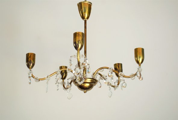 Wiener Crystal & Brass Chandelier from Lobmeyr, 1950s-VA-743351