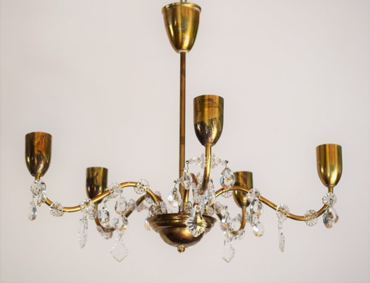 Wiener Crystal & Brass Chandelier from Lobmeyr, 1950s-VA-743351