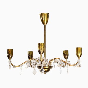 Wiener Crystal & Brass Chandelier from Lobmeyr, 1950s-VA-743351