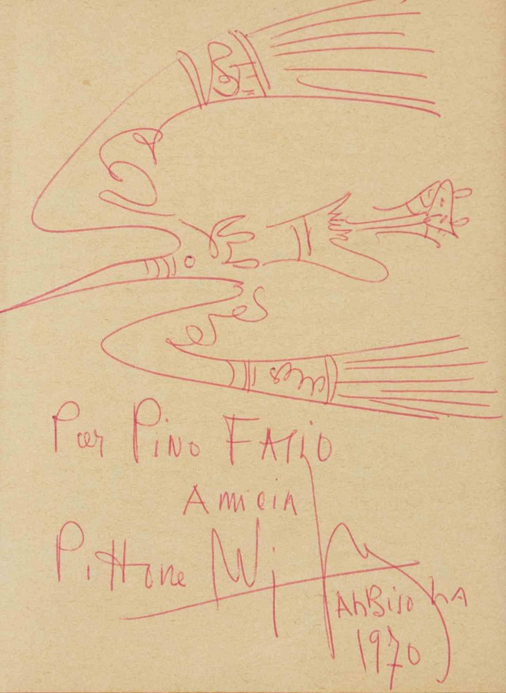 Wifredo Lam, Fresh Sketch, Red Ink Drawing, 1970