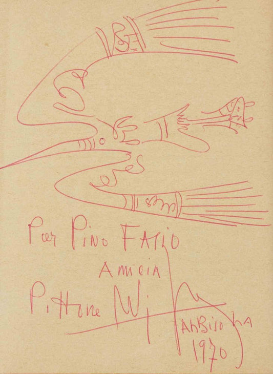 Wifredo Lam, Fresh Sketch, Red Ink Drawing, 1970