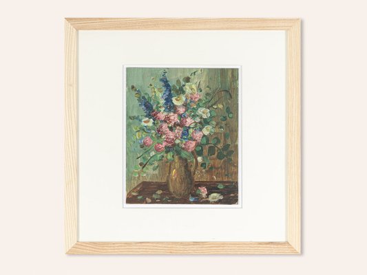 Wildflowers in a Vase, Oil on Plate, Framed-GPP-1095795