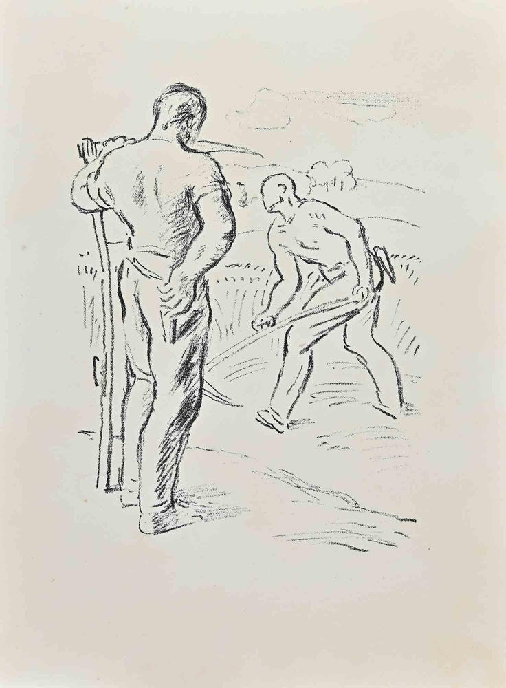 Wilhelm Gimmi, Farmers, Lithograph, 1955