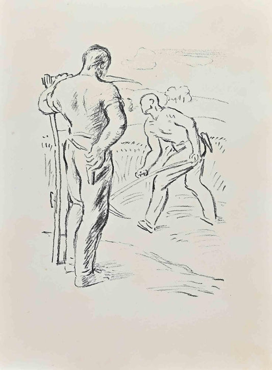 Wilhelm Gimmi, Farmers, Lithograph, 1955