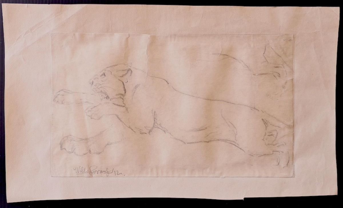 Wilhelm Lorenz, Study of Lion, Pencil Drawing, 1933