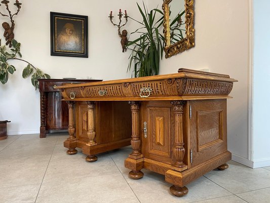 Wilhelminian Style Oak Column Desk Secretary-PXE-2041661