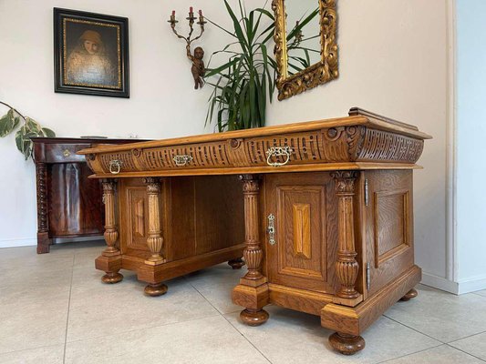 Wilhelminian Style Oak Column Desk Secretary-PXE-2041661