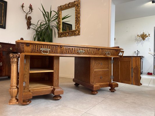 Wilhelminian Style Oak Column Desk Secretary-PXE-2041661