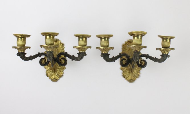 Wilhelminian Wall Candlesticks in Fire-Gilded Bronze, Set of 2-FTN-1397092