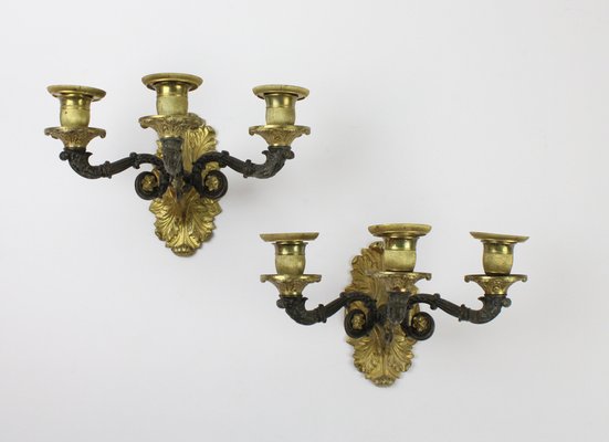 Wilhelminian Wall Candlesticks in Fire-Gilded Bronze, Set of 2-FTN-1397092