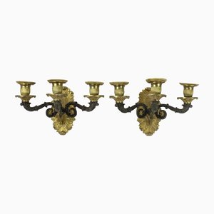 Wilhelminian Wall Candlesticks in Fire-Gilded Bronze, Set of 2-FTN-1397092