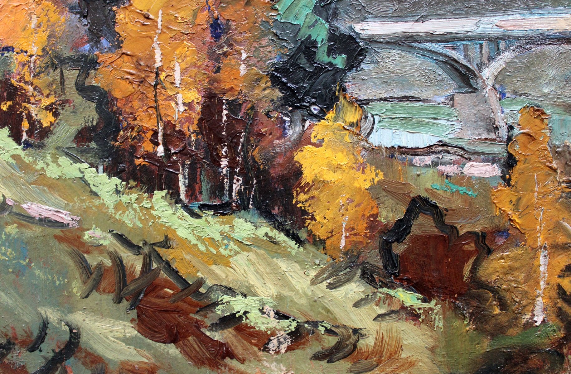 Wilhelms Girupnieks, Bridge in Autumn, 1964, Oil on Cardboard