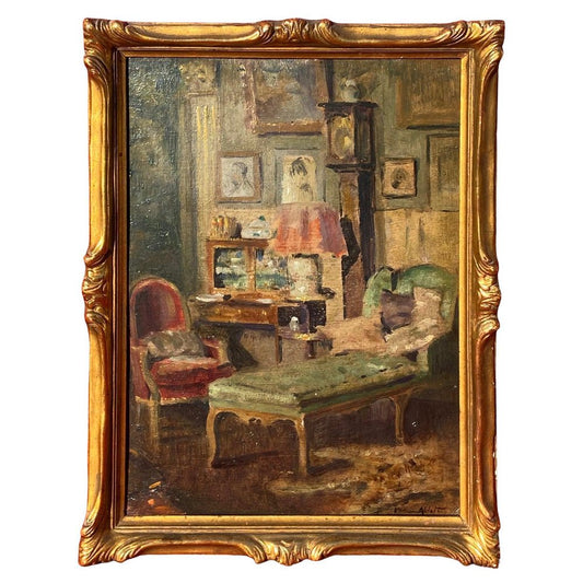 William Albert Ablett, Interior Scene, Oil on Panel, Framed