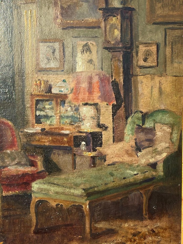 William Albert Ablett, Interior Scene, Oil on Panel, Framed