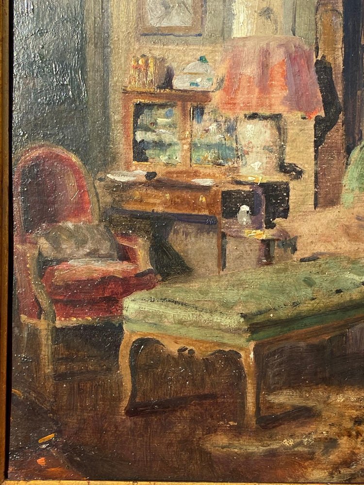 William Albert Ablett, Interior Scene, Oil on Panel, Framed