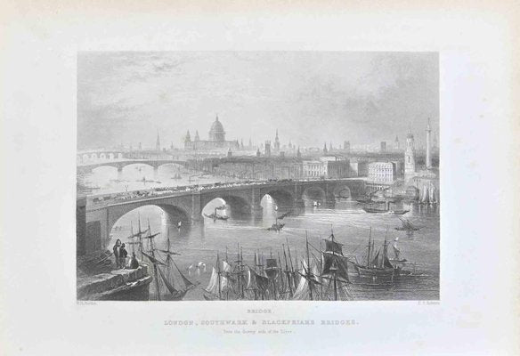 William Henry Bartlett, Bridge, London, Southwark and Blackfriars..., 19th Century, Lithograph-ZCI-2025323