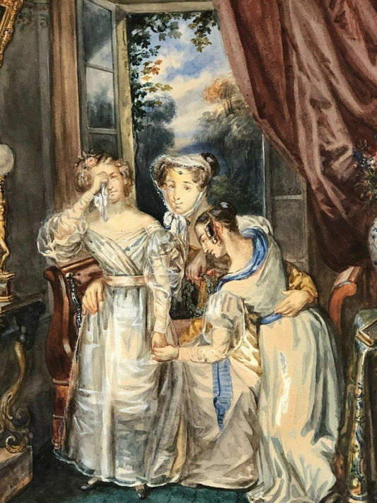 William Louis, Interior Scene with Young Girl, 19th-Century, Watercolor on Paper