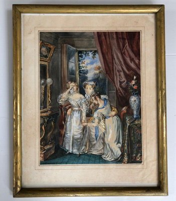 William Louis, Interior Scene with Young Girl, 19th-Century, Watercolor on Paper-QKG-1330014