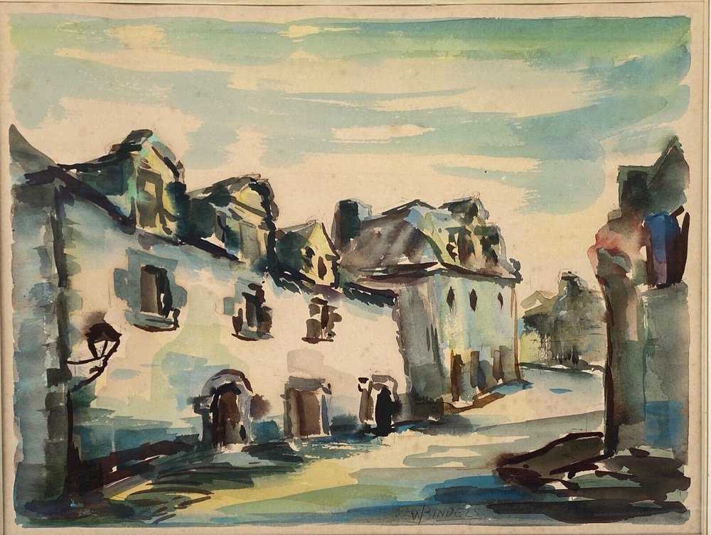 Willy Bindels, Street Scene, 1920s, Watercolor on Paper, Framed