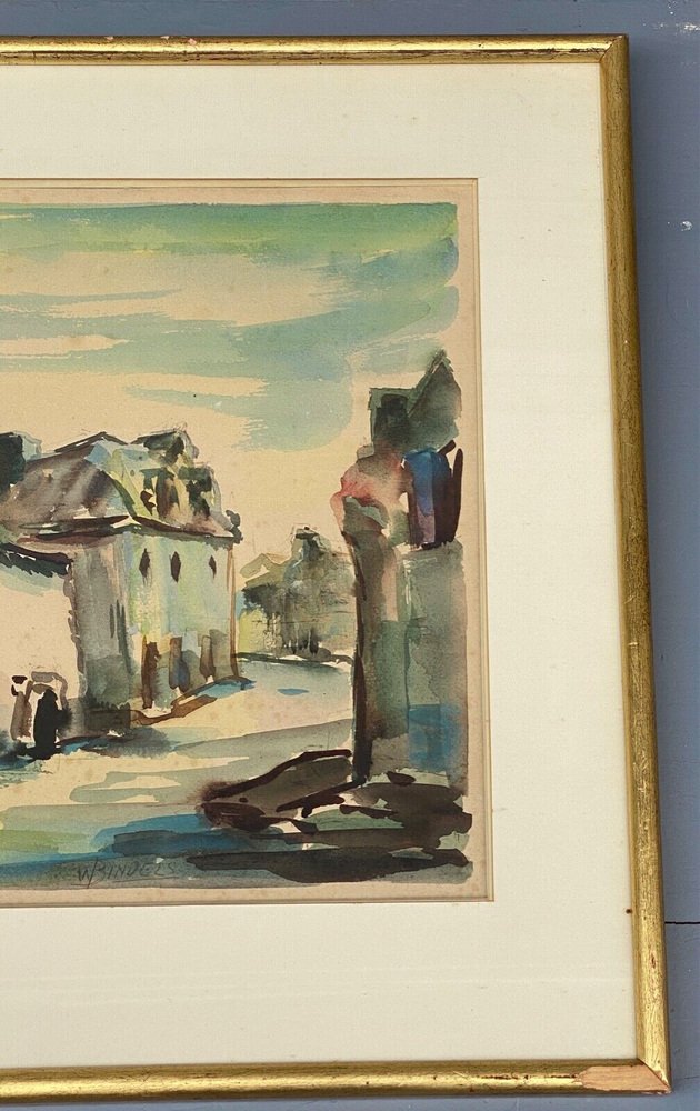 Willy Bindels, Street Scene, 1920s, Watercolor on Paper, Framed