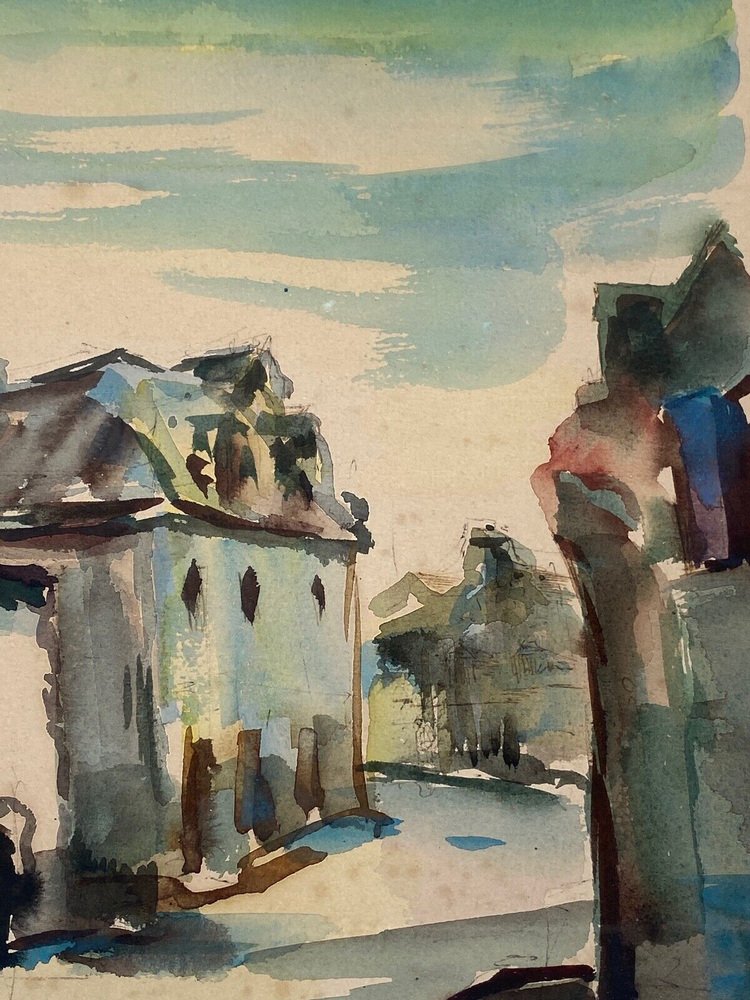 Willy Bindels, Street Scene, 1920s, Watercolor on Paper, Framed