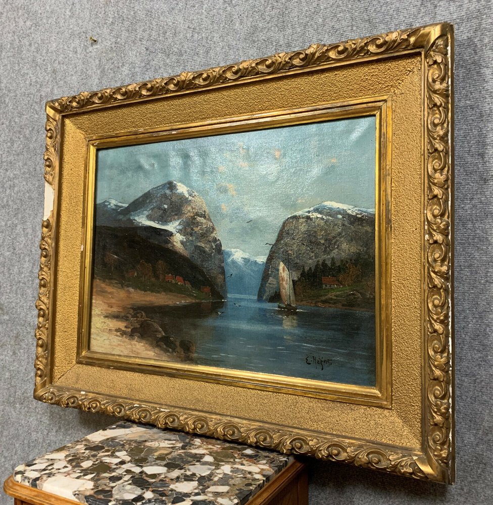 Willy Erik Helfert, Lakeside Alpine Landscape, 20th Century, Oil on Canvas, Framed