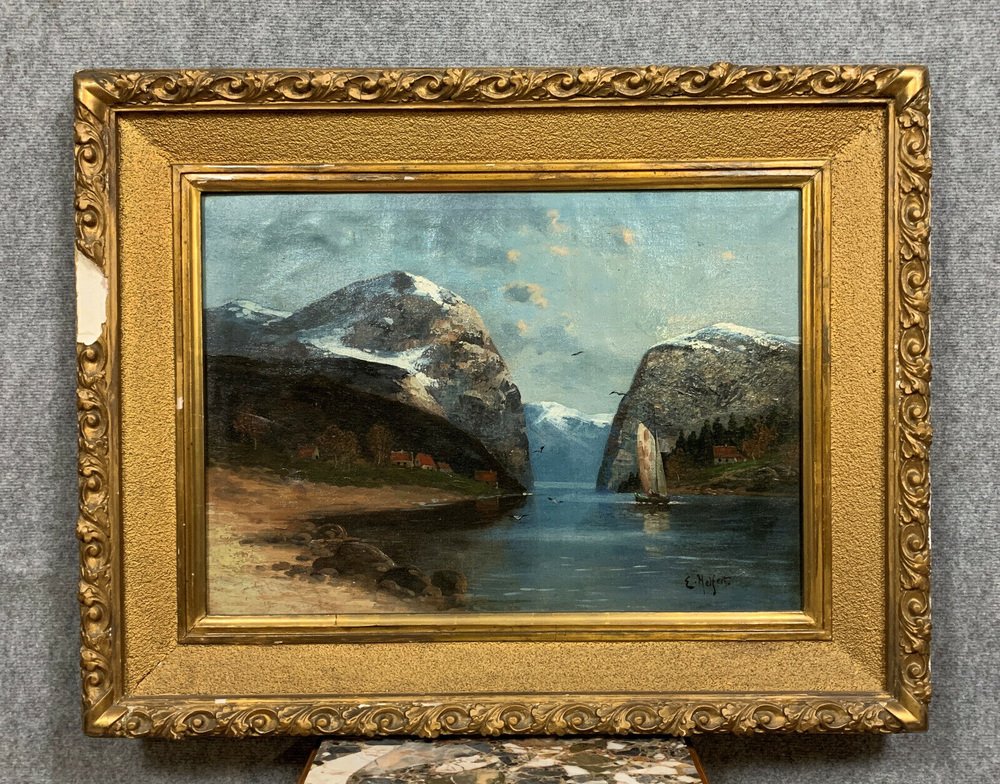 Willy Erik Helfert, Lakeside Alpine Landscape, 20th Century, Oil on Canvas, Framed