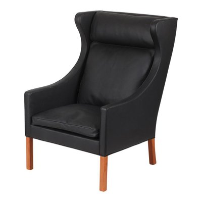 Wing Chair Armchair in Black Bison Leather by Børge Mogensen for Fredericia, 1960s-MTD-1400561