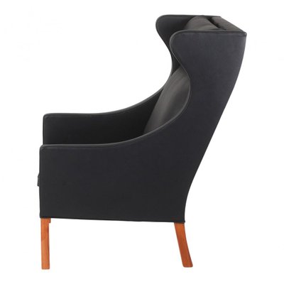 Wing Chair Armchair in Black Bison Leather by Børge Mogensen for Fredericia, 1960s-MTD-1400561