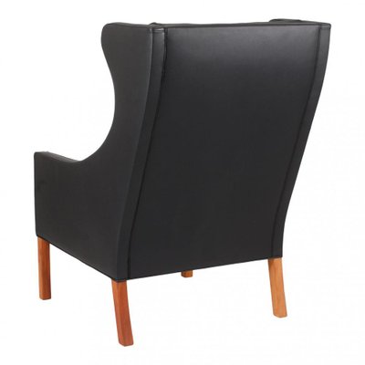 Wing Chair Armchair in Black Bison Leather by Børge Mogensen for Fredericia, 1960s-MTD-1400561